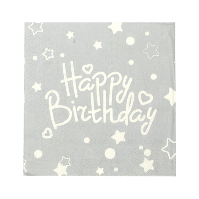 Салфетки бумажные «С днём рождения», набор, 20 шт., 33 × 33 см., цвет серый - Фото 1