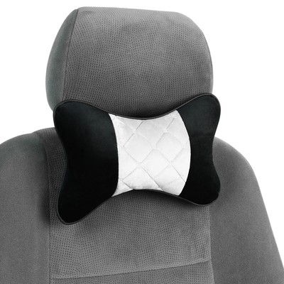 Подушка автомобильная для шеи 27×17 см, велюр, черный с серой вставкой