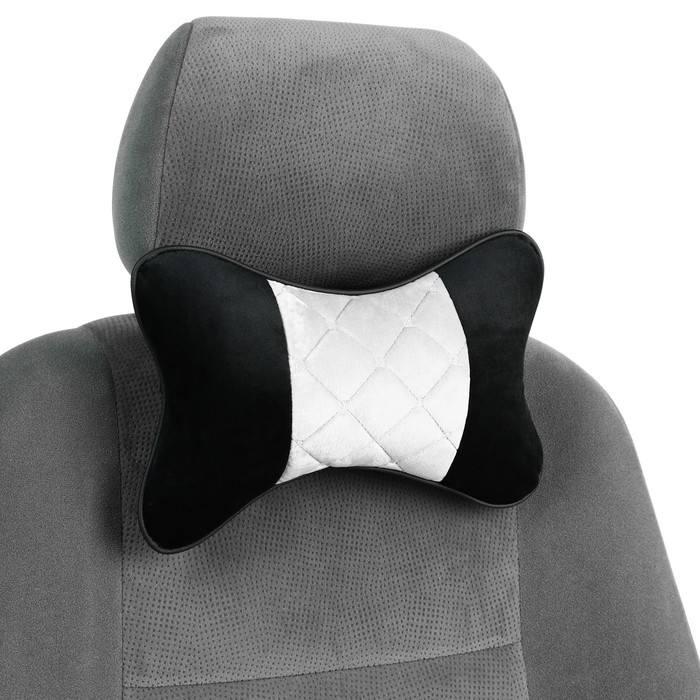 Подушка автомобильная для шеи 27×17 см, велюр, черный с серой вставкой - Фото 1