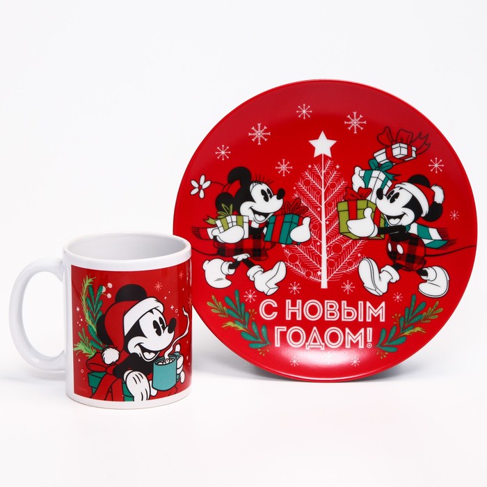 Набор посуды «С Новым Годом», Микки Маус и его друзья, кружка 350 мл, тарелка 20 см - Фото 1