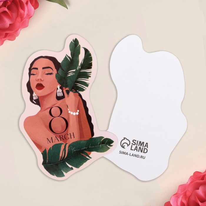 Открытка формовая «8 марта», девушка, 5 × 8 см - Фото 1