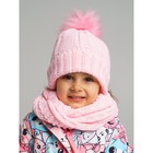 Комплект детский вязаный для девочки: шапка и снуд, размер 46, цвет светло-розовый - Фото 3