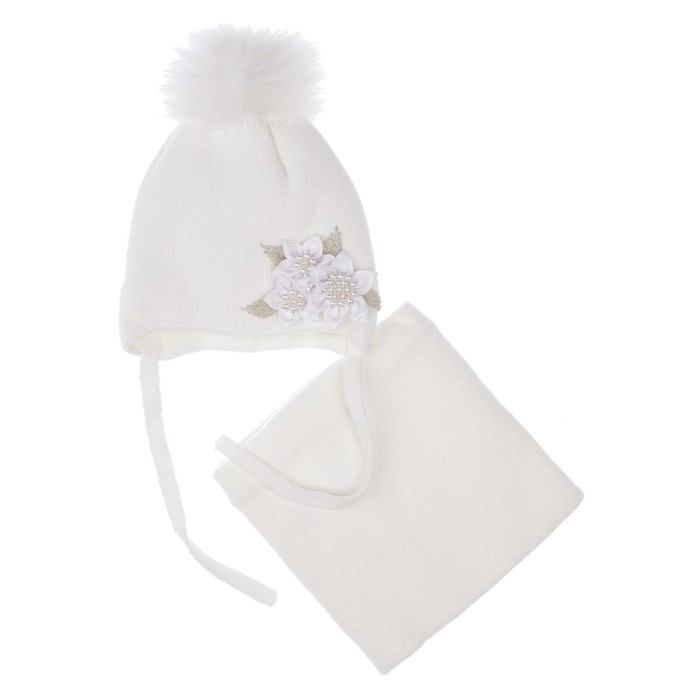 Комплект детский вязаный для девочки: шапка и снуд, размер 46, цвет белый - Фото 1