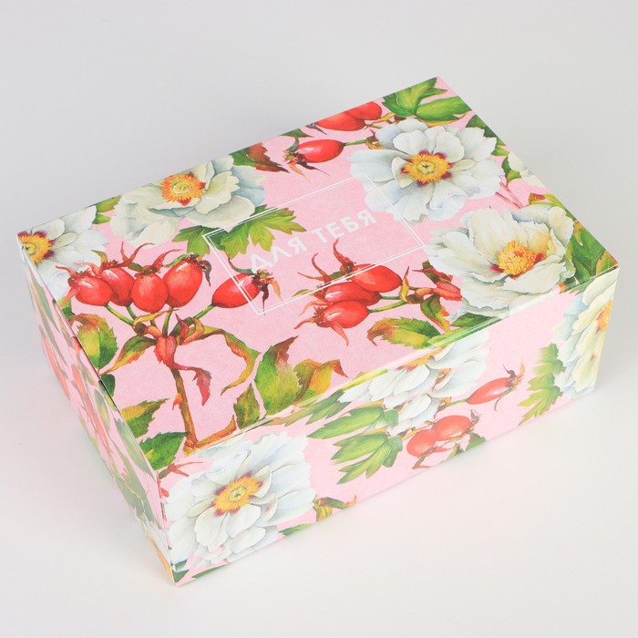 Коробка подарочная сборная, упаковка, «Цветы», 18 х 12 х 8 см