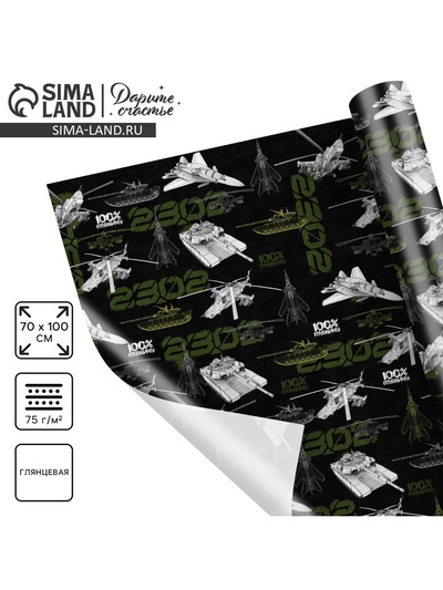 Бумага упаковочная глянцевая «Техника 23 февраля», 70 х 100 см