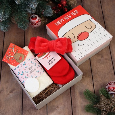 Набор подарочный новогодний «Этель» Happy new year полотенце 30×60 см и аксессуары (3 предмета)