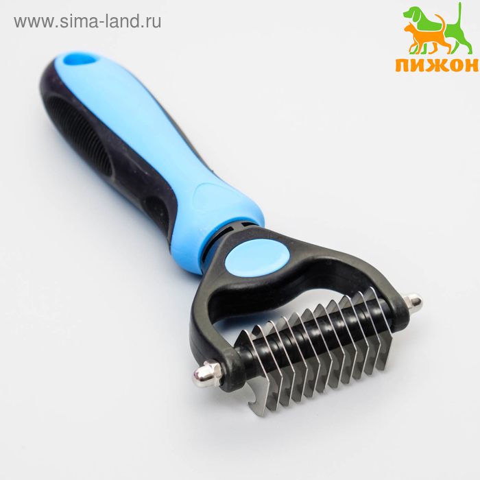 Инструмент для стриппинга 11 лезвий, с двухцветной рифлёной ручкой, чёрно-голубой - Фото 1