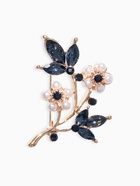 Брошь «Жемчужные цветы» со стеклянными листами, цвет бело-синий в золоте - Фото 1