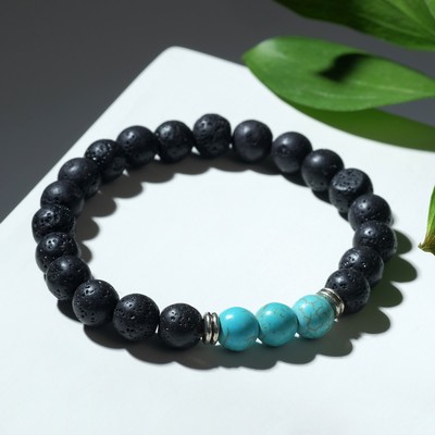 Браслет унисекс «Лава» бирюза, цвет чёрно-голубой, шар №10, d=7 см