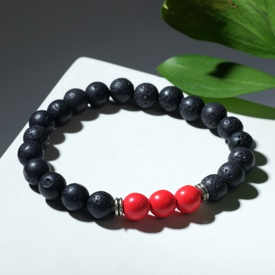 Браслет унисекс «Лава» коралл, цвет чёрно-красный, шар №10, d=7 см