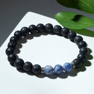 Браслет унисекс «Лава» лазурит, цвет чёрно-синий, шар №10, d=7 см