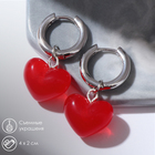 Серьги со съёмным элементом "Трансформер" сердечки, цвет красный в серебре - фото 318729909