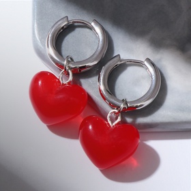 Серьги со съёмным элементом "Трансформер" сердечки, цвет красный в серебре
