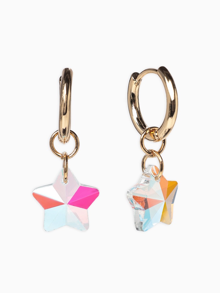Серьги со съёмным элементом «Трансформер», кристаллик звёздочка, радужные в золоте