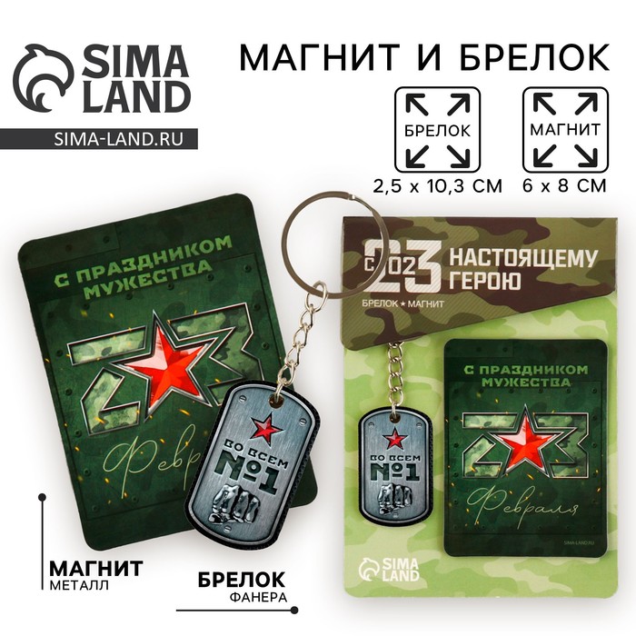 Магнит и брелок на 23 Февраля «С праздником мужества», подарочный набор : 2 предмета - Фото 1