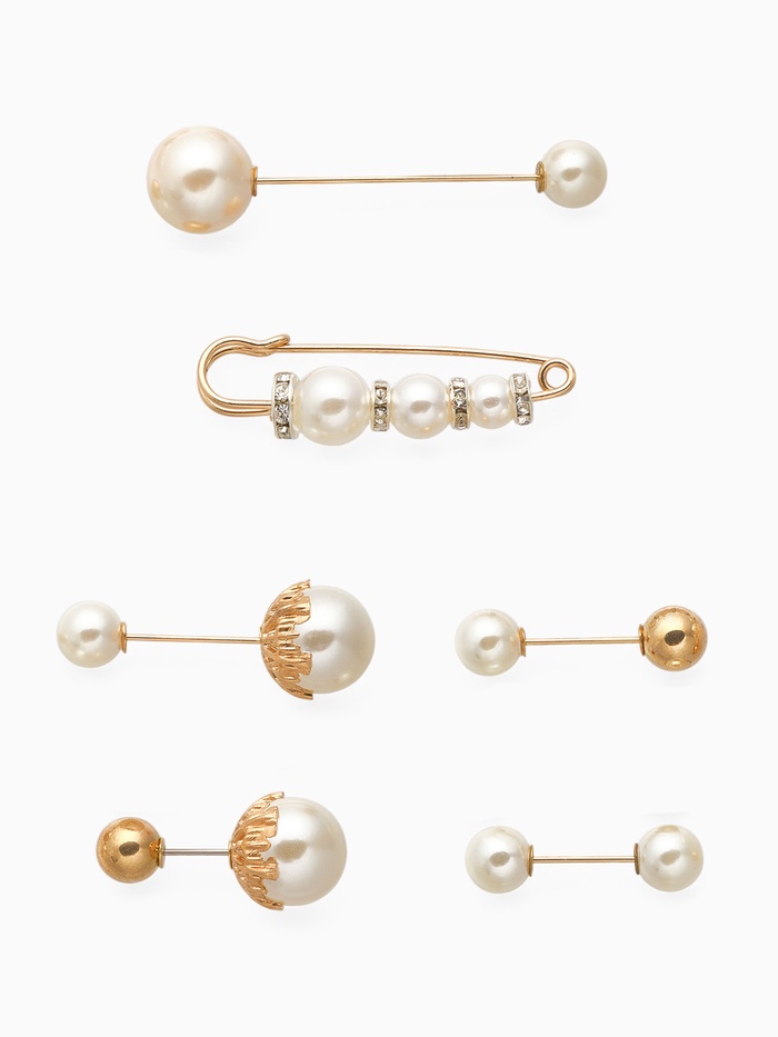 Набор булавок (6 шт.) «Жемчуг», 6.5 см, белый в золоте - Фото 1