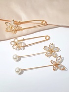 Набор булавок (4 шт.) «Цветы», 8 см, белый в золоте - Фото 5