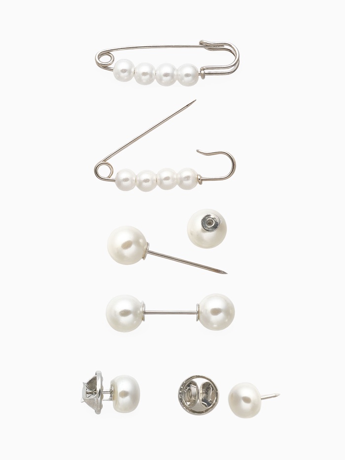 Набор булавок «Жемчужная нежность», 6 шт. 3.5 см, белый в серебре - Фото 1