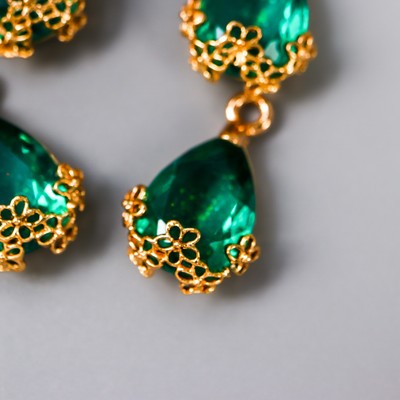 Декор для творчества пластик «Капля с золотыми цветочками», морская волна кристалл, 2×1.2 см