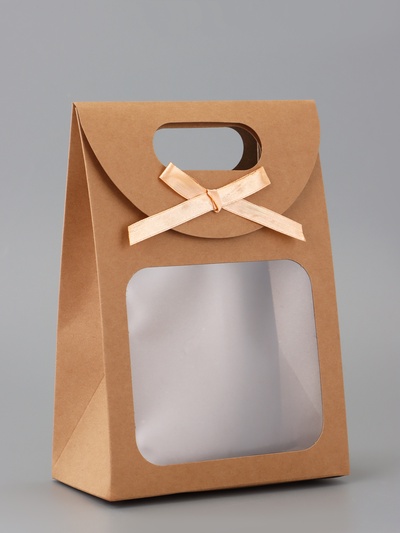 Коробка - пакет, крафтовая с окном, 20×14×7 см