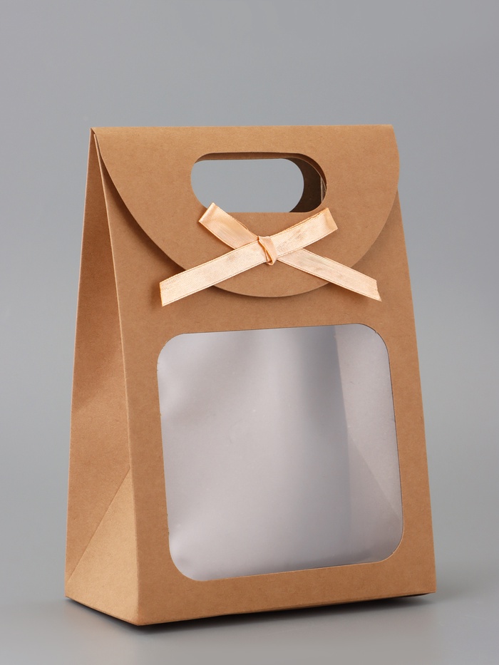 Коробка - пакет, крафтовая с окном, 20×14×7 см - Фото 1