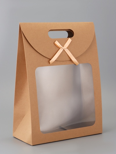 Коробка - пакет, крафтовая, с окном, 32×23×11 см