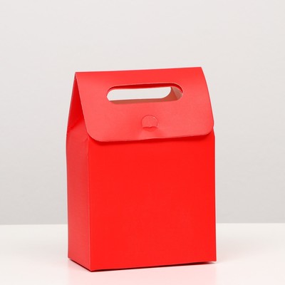 Коробка-пакет с ручкой, красная, 19 х 14 х 8 см