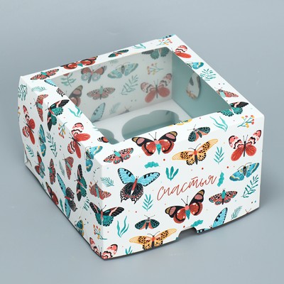 Коробка для капкейков кондитерская складная двухсторонняя «Бабочки», 16 х 16 х 10 см
