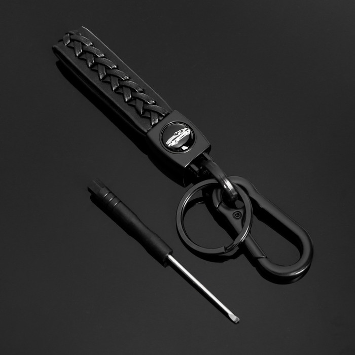 Брелок для ключей, петля кожа PU с карабином, кожа PU черный - Фото 1