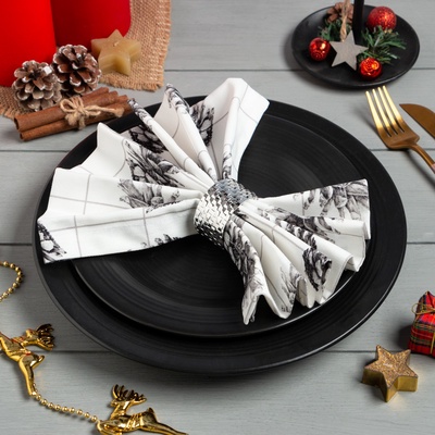 Набор салфеток сервировочных «Этель» Christmas, 45×45 см - 2 шт., с декоративными кольцами, белые