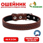 Ошейник кожаный с тиснением на синтепоне, 46×2 см, ОШ 25-35 см, коричневый - Фото 1