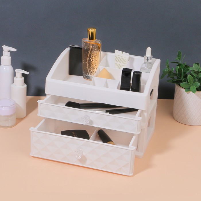 Органайзер для хранения, 8 секций, 2 ящика, 25×16.5×20 см, белый - Фото 1