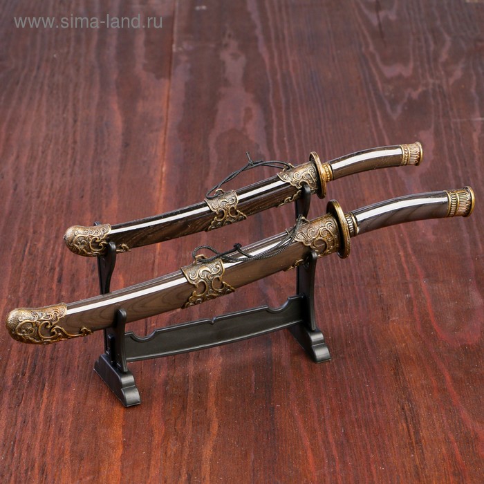 Макет оружия «Сувенирные катаны на подставке 2в1. Шоко», подарочный набор, ножны дерево, 18 см; 23.5 см - Фото 1
