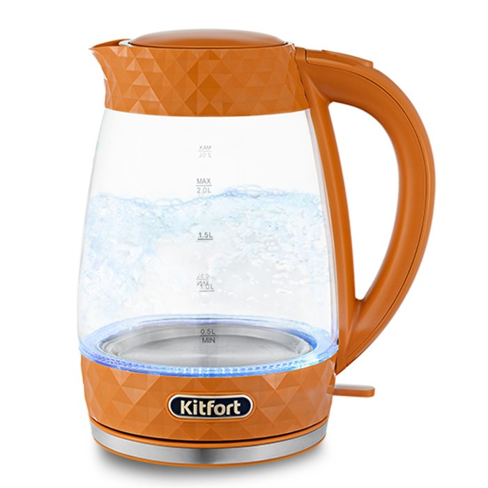 Чайник электрический Kitfort KT-6123-4, стекло, 2 л, 2200 Вт, оранжевый - Фото 1