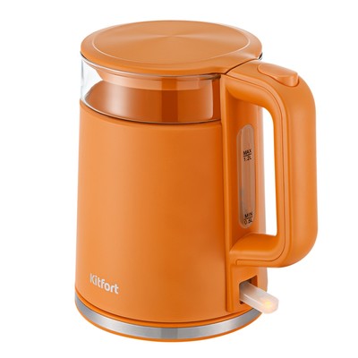 Чайник электрический Kitfort KT-6124-4, пластик-стекло, 1.2 л, 2200 Вт, оранжевый