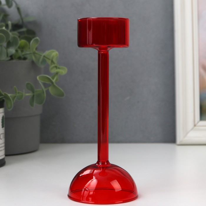 Подсвечник стекло на 1 свечу "Высокая ножка на шаре" красный d до 4,7 см 14,5х6,5х6,5 см - Фото 1
