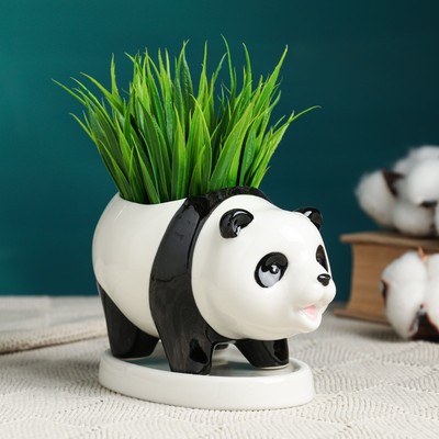 Декоративный горшок для цветов «Панда», 350 мл, 15×8×9 см, керамический, с поддоном, Greengo