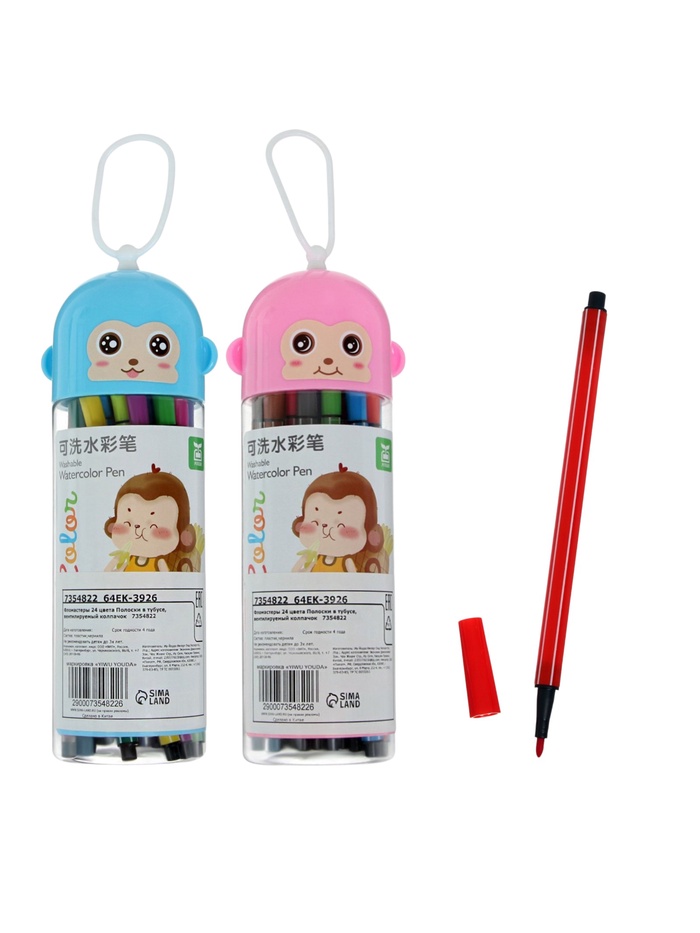 Фломастеры 24 цвета в тубусе, вентилируемый колпачок МИКС - Фото 1