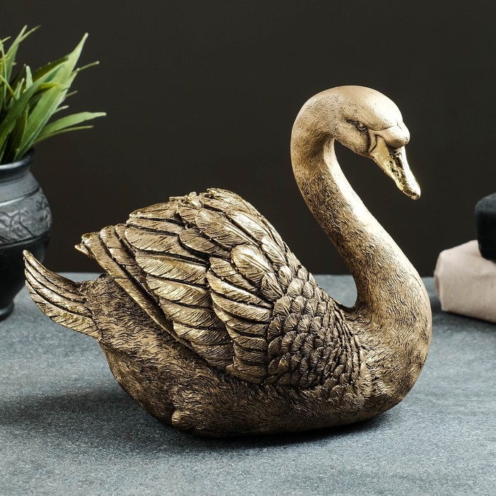 Фигура "Лебедь маленький" 17х20х12 см, бронза с позолотой - Фото 1