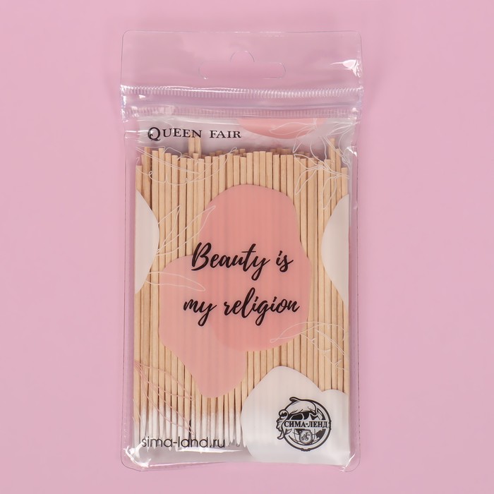 Ватные палочки на деревянной основе «BEAUTY», заострённые, 10 см, 100 шт, в PVC - чехле 25476