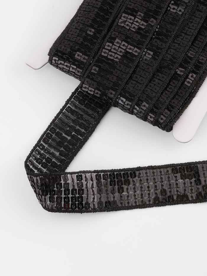 Лента декоративная с квадратными пайетками, 2.5 см, 9±0.5 м, чёрная - Фото 1