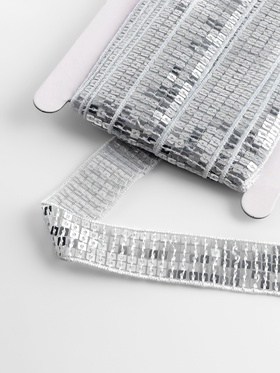 Лента декоративная с квадратными пайетками, 2.5 см, 9±0.5 м, цвет серебряный