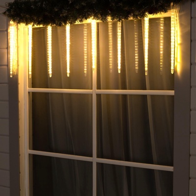 УЦЕНКА Гирлянда «Сосульки рифленые», 2.5×0.5 м, IP65, 288 LED, 12 В, прозрачная нить, свечение тёплое белое с эффектом стекания