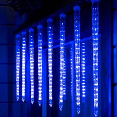 УЦЕНКА Гирлянда «Сосульки рифленые», 2.5×0.5 м, IP65, 288 LED, 12 В, прозрачная нить, свечение синее с эффектом стекания
