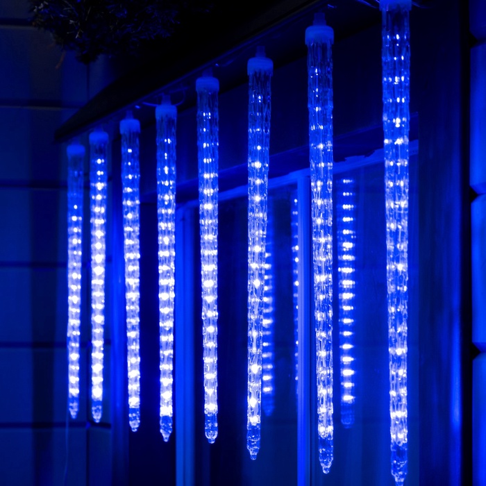 УЦЕНКА Гирлянда «Сосульки рифленые», 2.5×0.5 м, IP65, 288 LED, 12 В, прозрачная нить, свечение синее с эффектом стекания - Фото 1