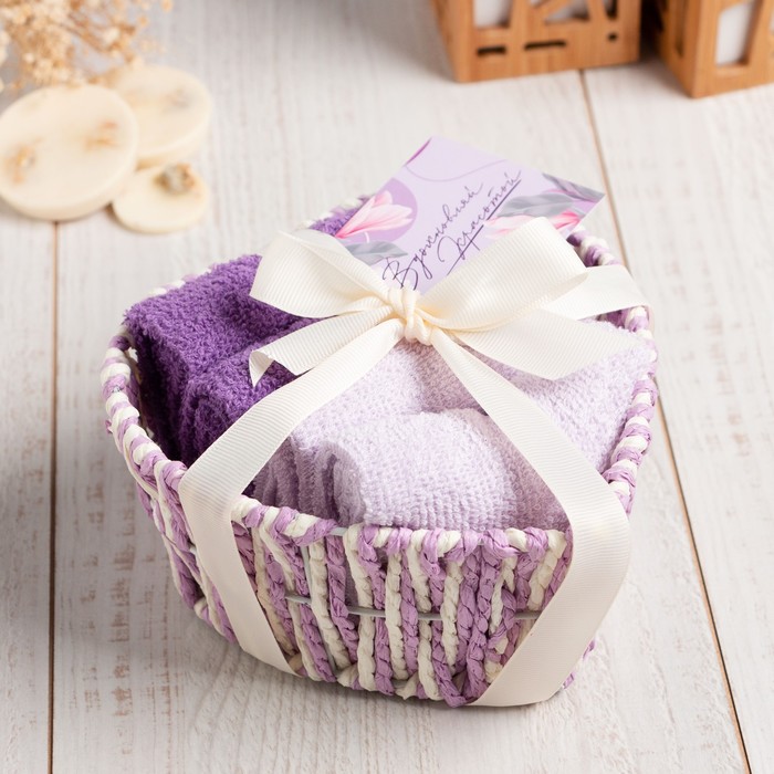 Салфетки махровые декоративные «Этель. Сердечко», 4 шт., 30×30 см, хлопок 100%, сиреневые - Фото 1