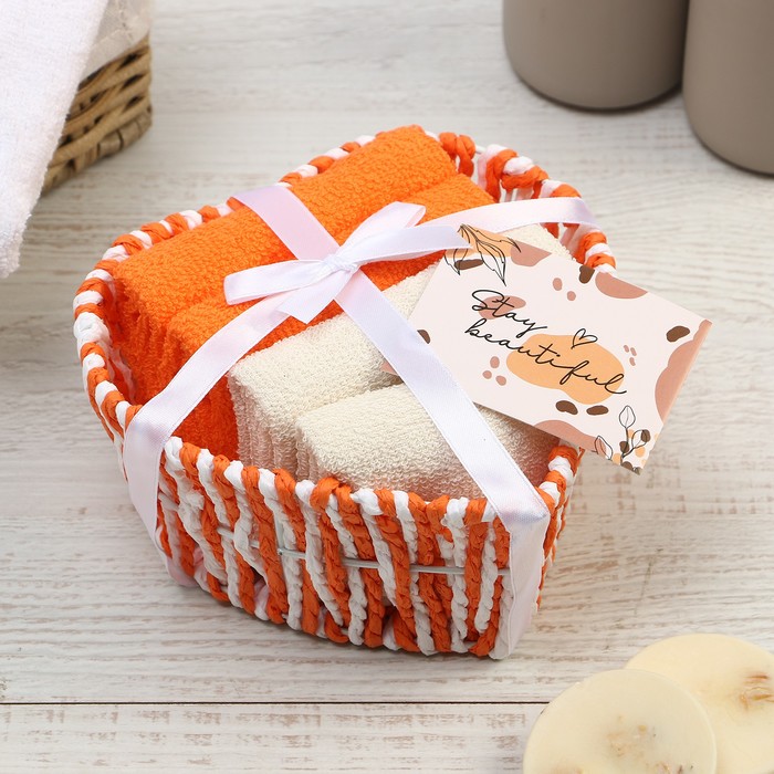 Салфетки махровые декоративные «Этель. Сердечко», 4 шт., 30×30 см, хлопок 100%, оранжевые - Фото 1