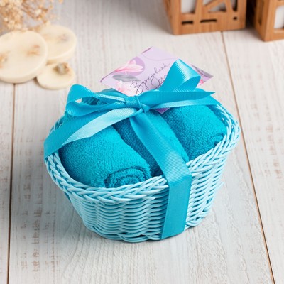 Салфетки махровые декоративные «Этель. Весеннее настроение», 3 шт., 30×30 см, голубые