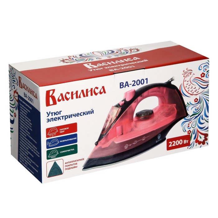 Утюг "ВАСИЛИСА" ВА-2001, 2200 Вт, антипригарная подошва, 120 г/мин, 160 мл, розовый - фото 51479520