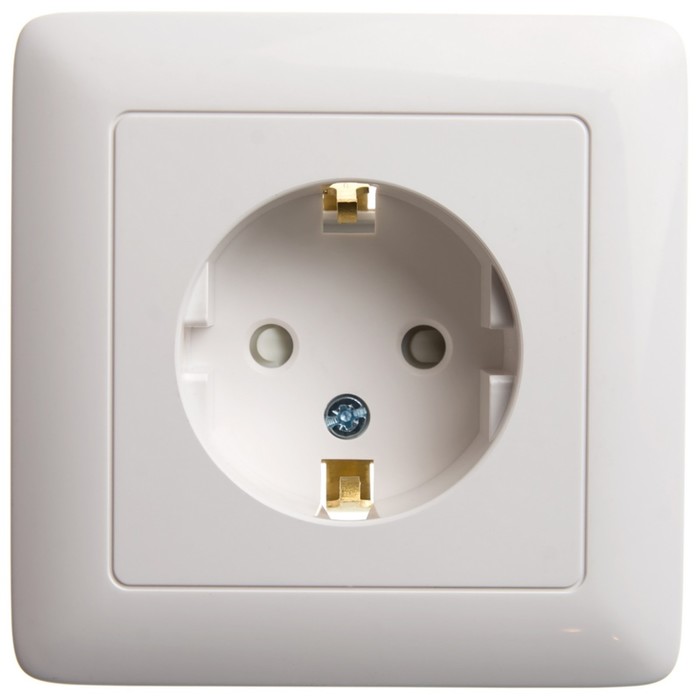 Розетка SE "Хит", 16 А, 250 В, встраиваемая, с з/к, шторки, IP20, белая, RS16-136-B - Фото 1